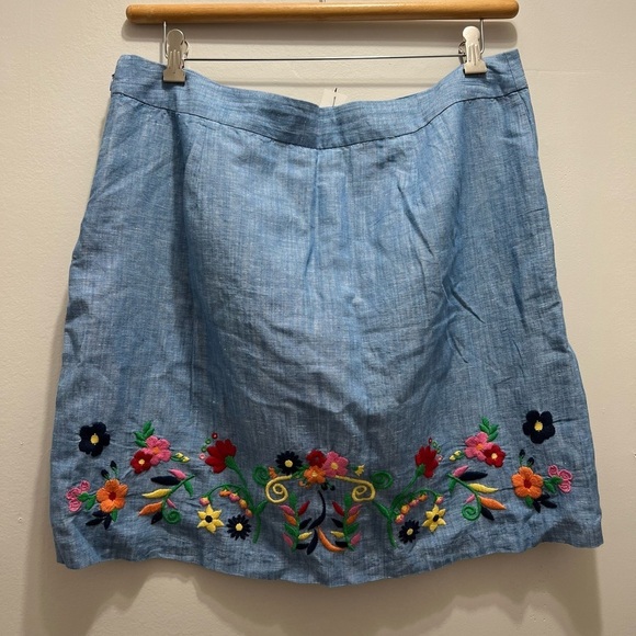 Talbots embroidered linen A-line Skirt 16 Petite - Picture 3 of 6